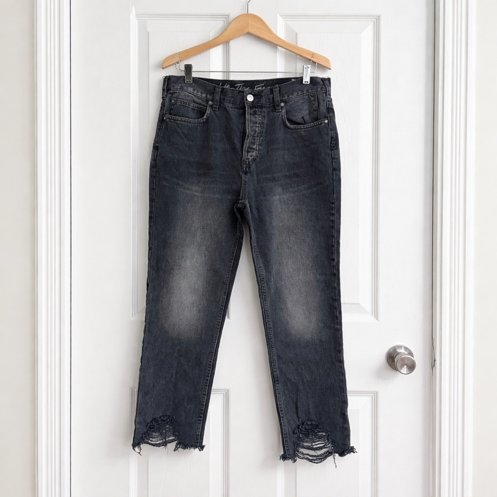 Free People We The Free Black Distressed Jeans Women 28 Raw Hem Cropped Straight - Picture 1 of 9